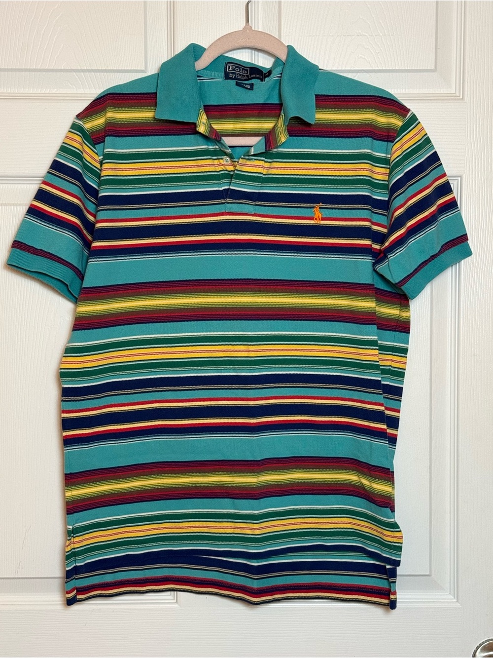 Polo by Ralph Lauren Teal Multi-Stripe Polo with Yellow & Navy Accents